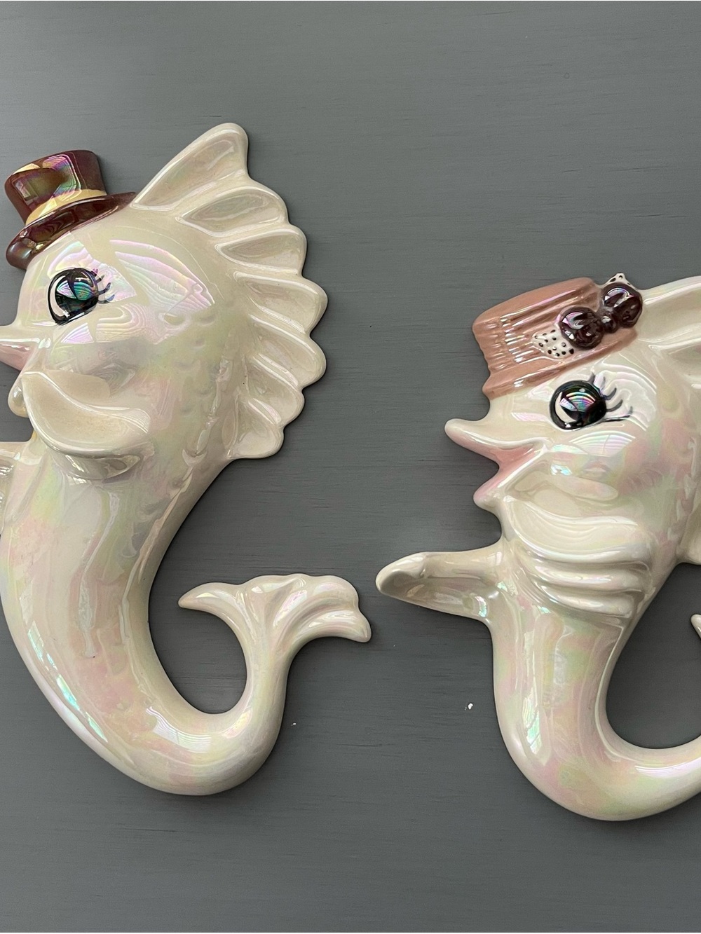 Vintage Iridescent Pink Ceramic Fish Wall Decor - Decorative Home Accent